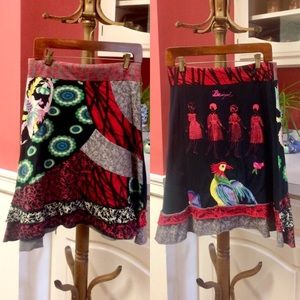 Desigual L skirt colorful patchwork with parrot